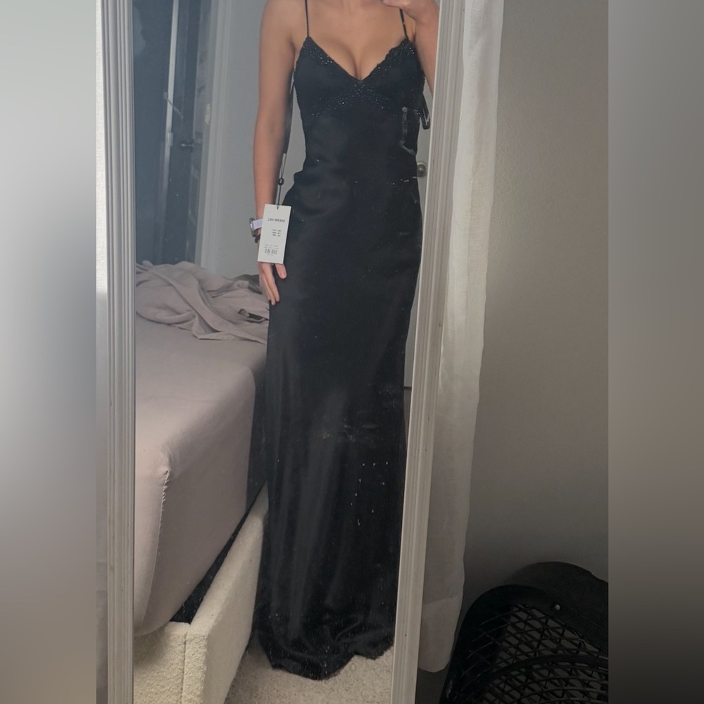 Sherri Hill Black Beaded Strapless Slip Dress